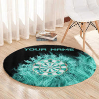 Darts Board Round Carpet with Flaming Green Smoke and Crest Emblem on Black Gradient Background - Wonder Print Shop