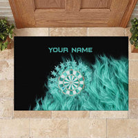 Darts Board Rubber Doormat with Flaming Green Smoke and Crest Emblem on Black Gradient Background - Wonder Print Shop