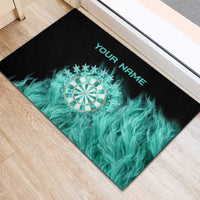 Darts Board Rubber Doormat with Flaming Green Smoke and Crest Emblem on Black Gradient Background - Wonder Print Shop