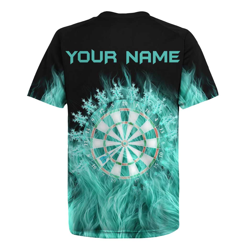 Darts Board Rugby Jersey with Flaming Green Smoke and Crest Emblem on Black Gradient Background - Wonder Print Shop