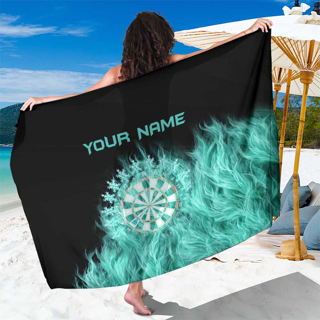 Darts Board Sarong with Flaming Green Smoke and Crest Emblem on Black Gradient Background - Wonder Print Shop