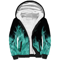 Darts Board Sherpa Hoodie with Flaming Green Smoke and Crest Emblem on Black Gradient Background - Wonder Print Shop