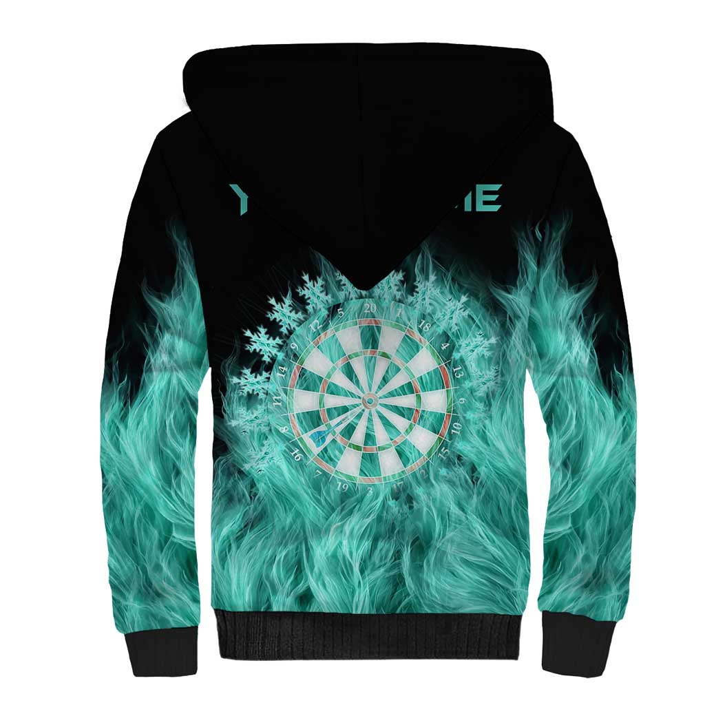 Darts Board Sherpa Hoodie with Flaming Green Smoke and Crest Emblem on Black Gradient Background - Wonder Print Shop