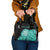 Darts Board Shoulder Handbag with Flaming Green Smoke and Crest Emblem on Black Gradient Background - Wonder Print Shop
