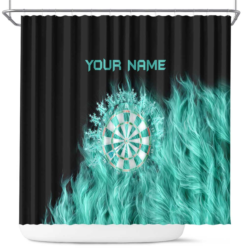 Darts Board Shower Curtain with Flaming Green Smoke and Crest Emblem on Black Gradient Background - Wonder Print Shop