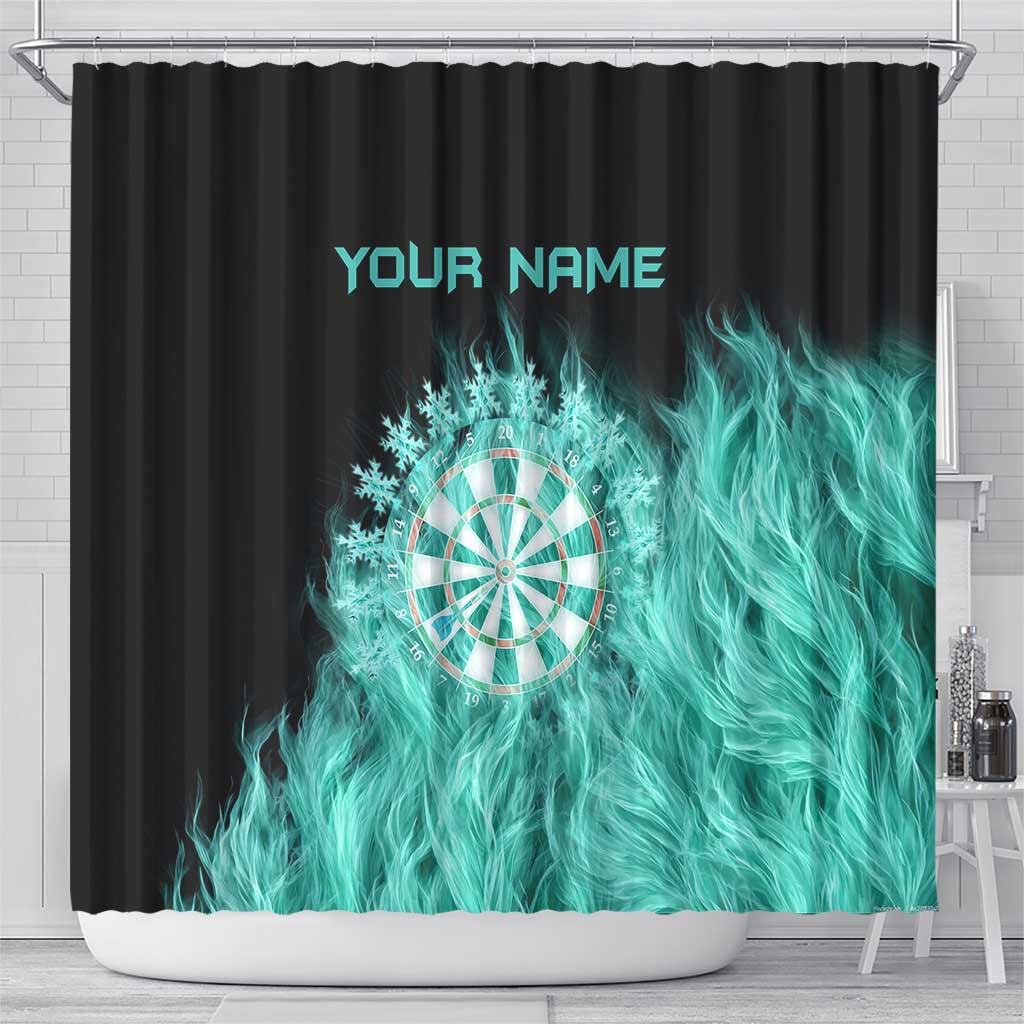 Darts Board Shower Curtain with Flaming Green Smoke and Crest Emblem on Black Gradient Background - Wonder Print Shop