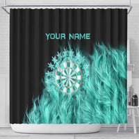 Darts Board Shower Curtain with Flaming Green Smoke and Crest Emblem on Black Gradient Background - Wonder Print Shop