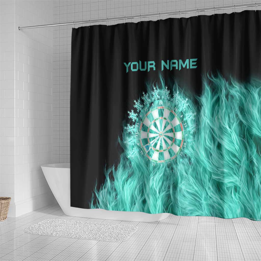 Darts Board Shower Curtain with Flaming Green Smoke and Crest Emblem on Black Gradient Background - Wonder Print Shop