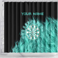 Darts Board Shower Curtain with Flaming Green Smoke and Crest Emblem on Black Gradient Background - Wonder Print Shop