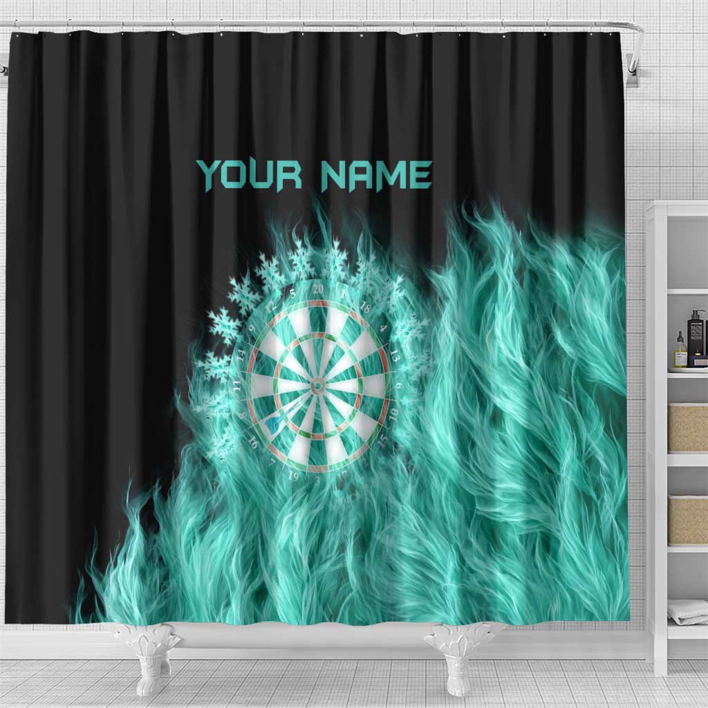 Darts Board Shower Curtain with Flaming Green Smoke and Crest Emblem on Black Gradient Background - Wonder Print Shop