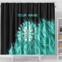 Darts Board Shower Curtain with Flaming Green Smoke and Crest Emblem on Black Gradient Background - Wonder Print Shop