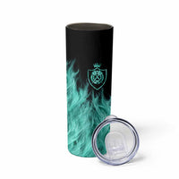 Darts Board Skinny Tumbler with Flaming Green Smoke and Crest Emblem on Black Gradient Background - Wonder Print Shop