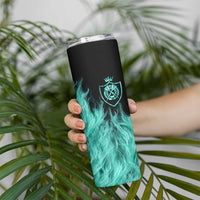 Darts Board Skinny Tumbler with Flaming Green Smoke and Crest Emblem on Black Gradient Background - Wonder Print Shop