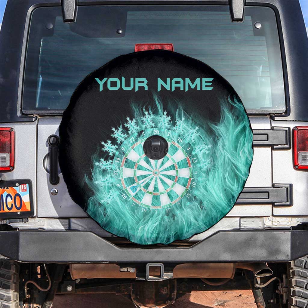 Darts Board Spare Tire Cover with Flaming Green Smoke and Crest Emblem on Black Gradient Background - Wonder Print Shop
