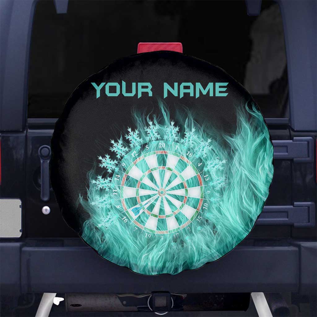 Darts Board Spare Tire Cover with Flaming Green Smoke and Crest Emblem on Black Gradient Background - Wonder Print Shop