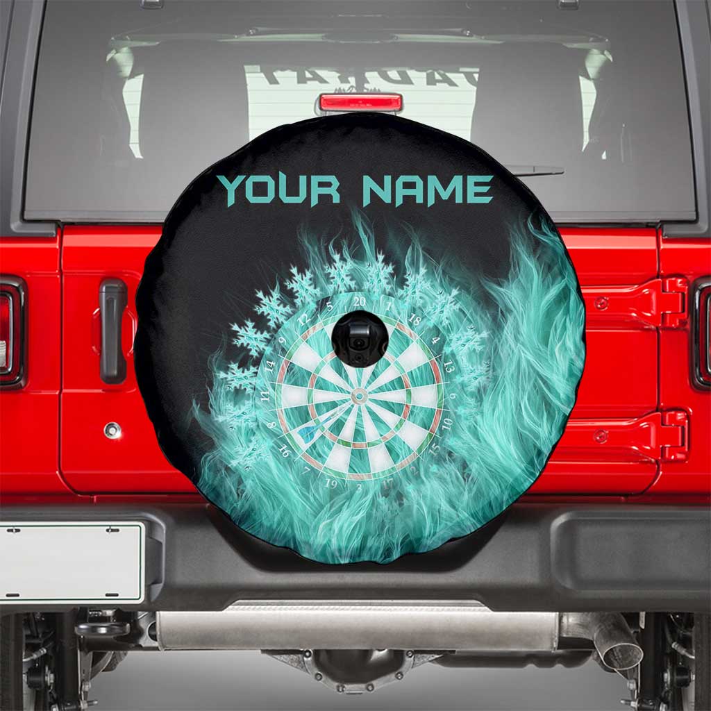 Darts Board Spare Tire Cover with Flaming Green Smoke and Crest Emblem on Black Gradient Background - Wonder Print Shop