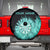 Darts Board Spare Tire Cover with Flaming Green Smoke and Crest Emblem on Black Gradient Background - Wonder Print Shop