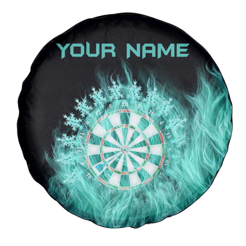 Darts Board Spare Tire Cover with Flaming Green Smoke and Crest Emblem on Black Gradient Background - Wonder Print Shop