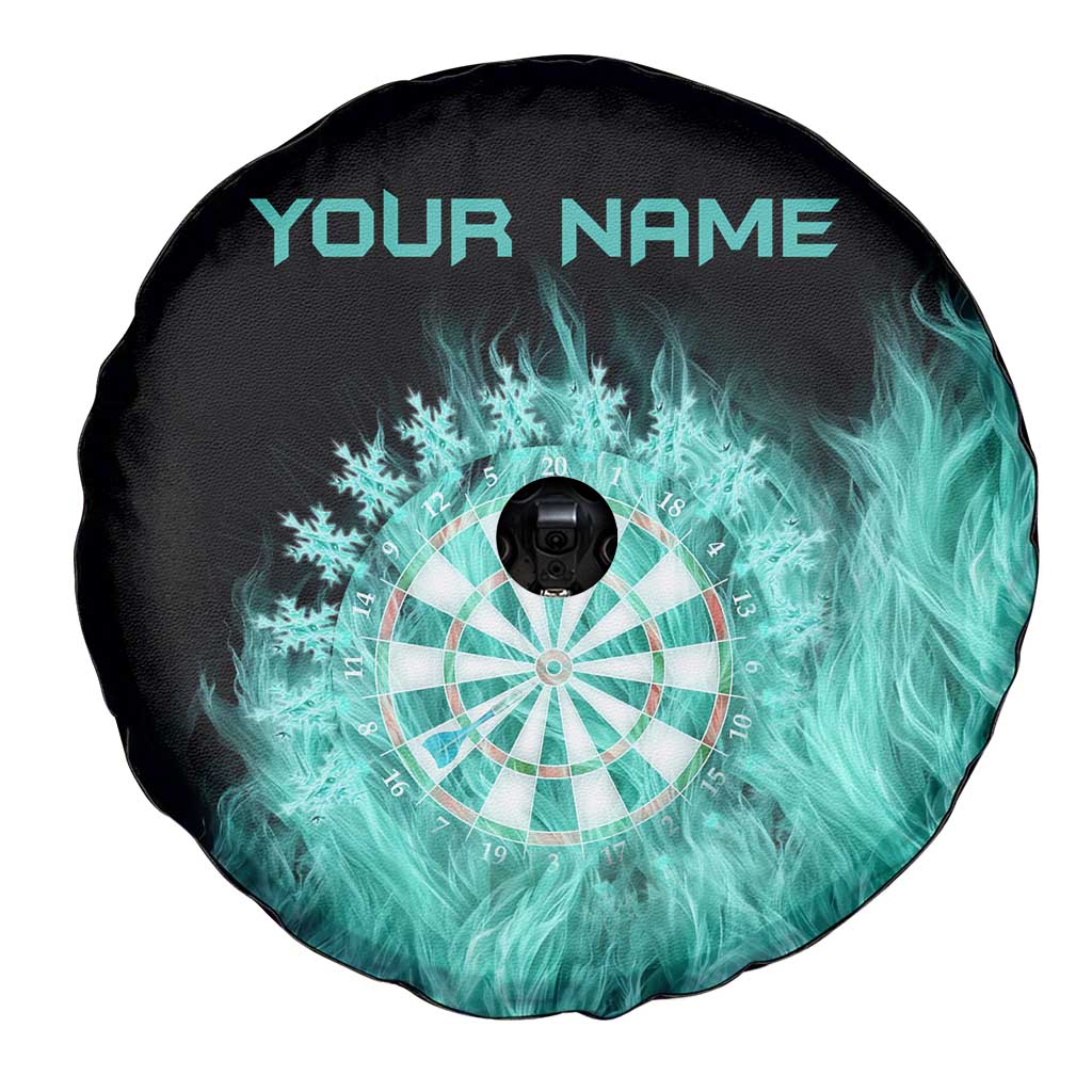 Darts Board Spare Tire Cover with Flaming Green Smoke and Crest Emblem on Black Gradient Background - Wonder Print Shop
