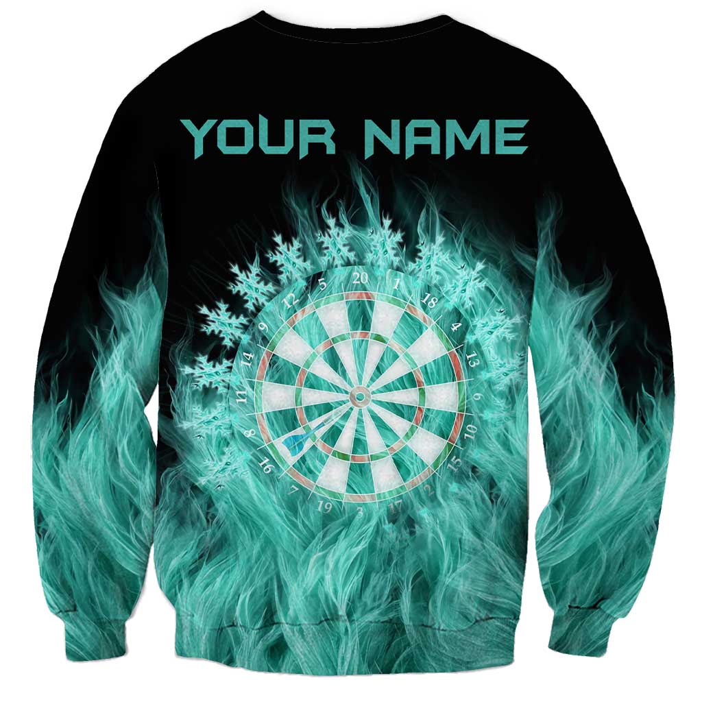 Darts Board Sweatshirt with Flaming Green Smoke and Crest Emblem on Black Gradient Background - Wonder Print Shop