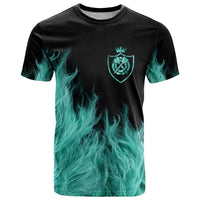 Darts Board T Shirt with Flaming Green Smoke and Crest Emblem on Black Gradient Background - Wonder Print Shop