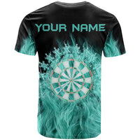 Darts Board T Shirt with Flaming Green Smoke and Crest Emblem on Black Gradient Background - Wonder Print Shop