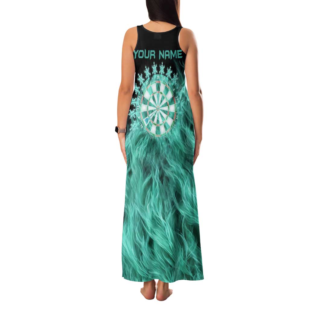 Darts Board Tank Maxi Dress with Flaming Green Smoke and Crest Emblem on Black Gradient Background - Wonder Print Shop