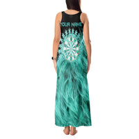 Darts Board Tank Maxi Dress with Flaming Green Smoke and Crest Emblem on Black Gradient Background - Wonder Print Shop