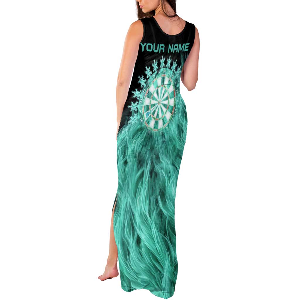Darts Board Tank Maxi Dress with Flaming Green Smoke and Crest Emblem on Black Gradient Background - Wonder Print Shop