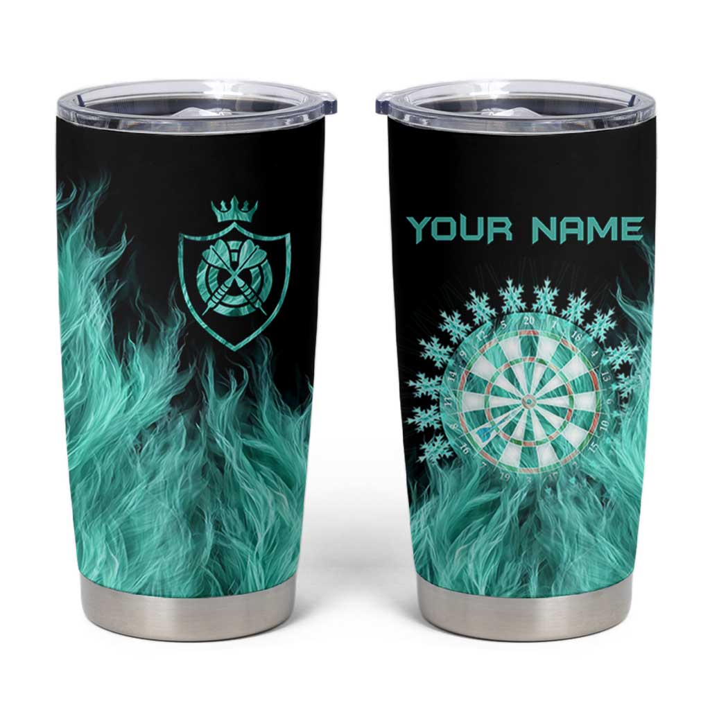 Darts Board Tumbler Cup with Flaming Green Smoke and Crest Emblem on Black Gradient Background - Wonder Print Shop