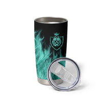 Darts Board Tumbler Cup with Flaming Green Smoke and Crest Emblem on Black Gradient Background - Wonder Print Shop