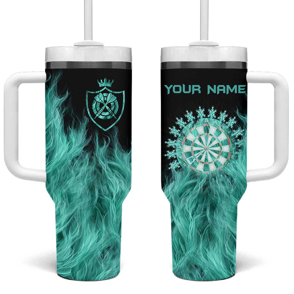 Darts Board Tumbler With Handle with Flaming Green Smoke and Crest Emblem on Black Gradient Background - Wonder Print Shop