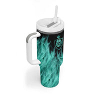 Darts Board Tumbler With Handle with Flaming Green Smoke and Crest Emblem on Black Gradient Background - Wonder Print Shop