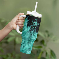 Darts Board Tumbler With Handle with Flaming Green Smoke and Crest Emblem on Black Gradient Background - Wonder Print Shop