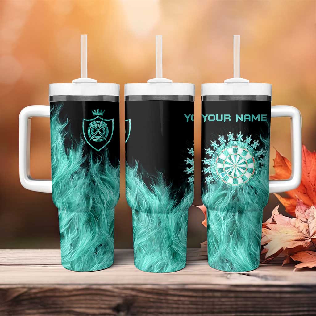 Darts Board Tumbler With Handle with Flaming Green Smoke and Crest Emblem on Black Gradient Background - Wonder Print Shop