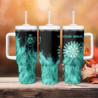 Darts Board Tumbler With Handle with Flaming Green Smoke and Crest Emblem on Black Gradient Background - Wonder Print Shop