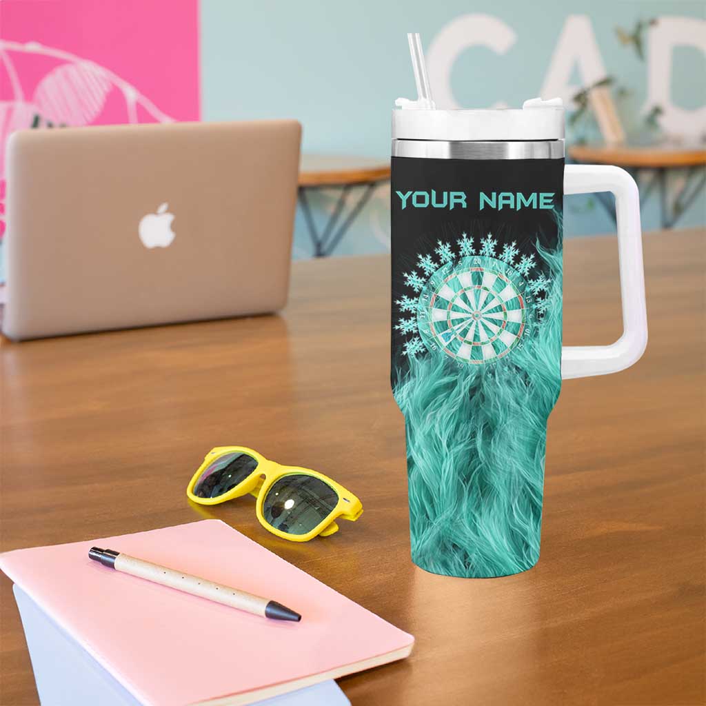 Darts Board Tumbler With Handle with Flaming Green Smoke and Crest Emblem on Black Gradient Background - Wonder Print Shop