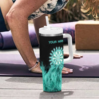 Darts Board Tumbler With Handle with Flaming Green Smoke and Crest Emblem on Black Gradient Background - Wonder Print Shop