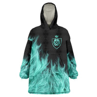 Darts Board Wearable Blanket Hoodie with Flaming Green Smoke and Crest Emblem on Black Gradient Background - Wonder Print Shop