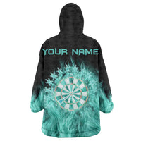 Darts Board Wearable Blanket Hoodie with Flaming Green Smoke and Crest Emblem on Black Gradient Background - Wonder Print Shop