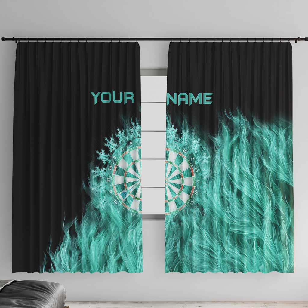 Darts Board Window Curtain with Flaming Green Smoke and Crest Emblem on Black Gradient Background - Wonder Print Shop
