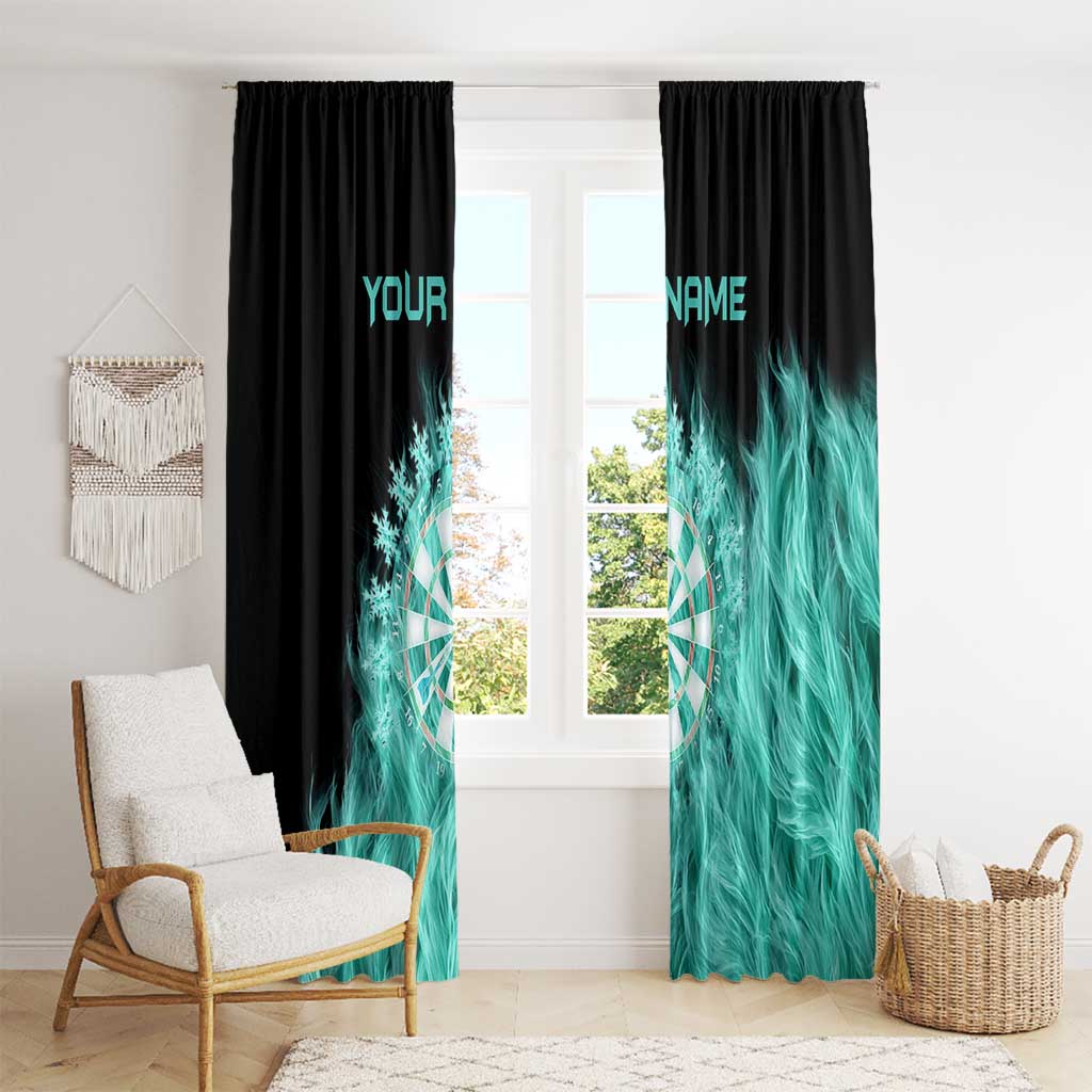Darts Board Window Curtain with Flaming Green Smoke and Crest Emblem on Black Gradient Background - Wonder Print Shop