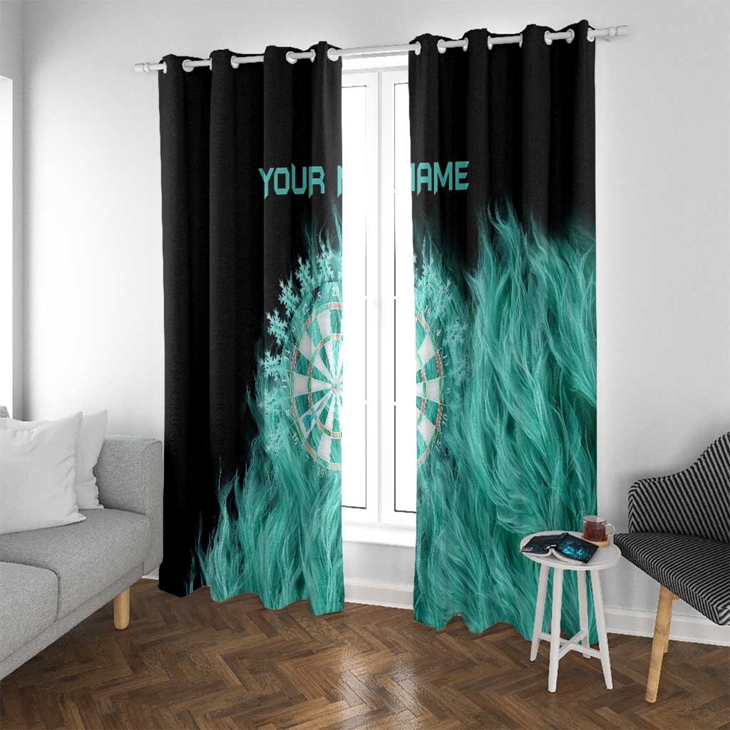 Darts Board Window Curtain with Flaming Green Smoke and Crest Emblem on Black Gradient Background - Wonder Print Shop