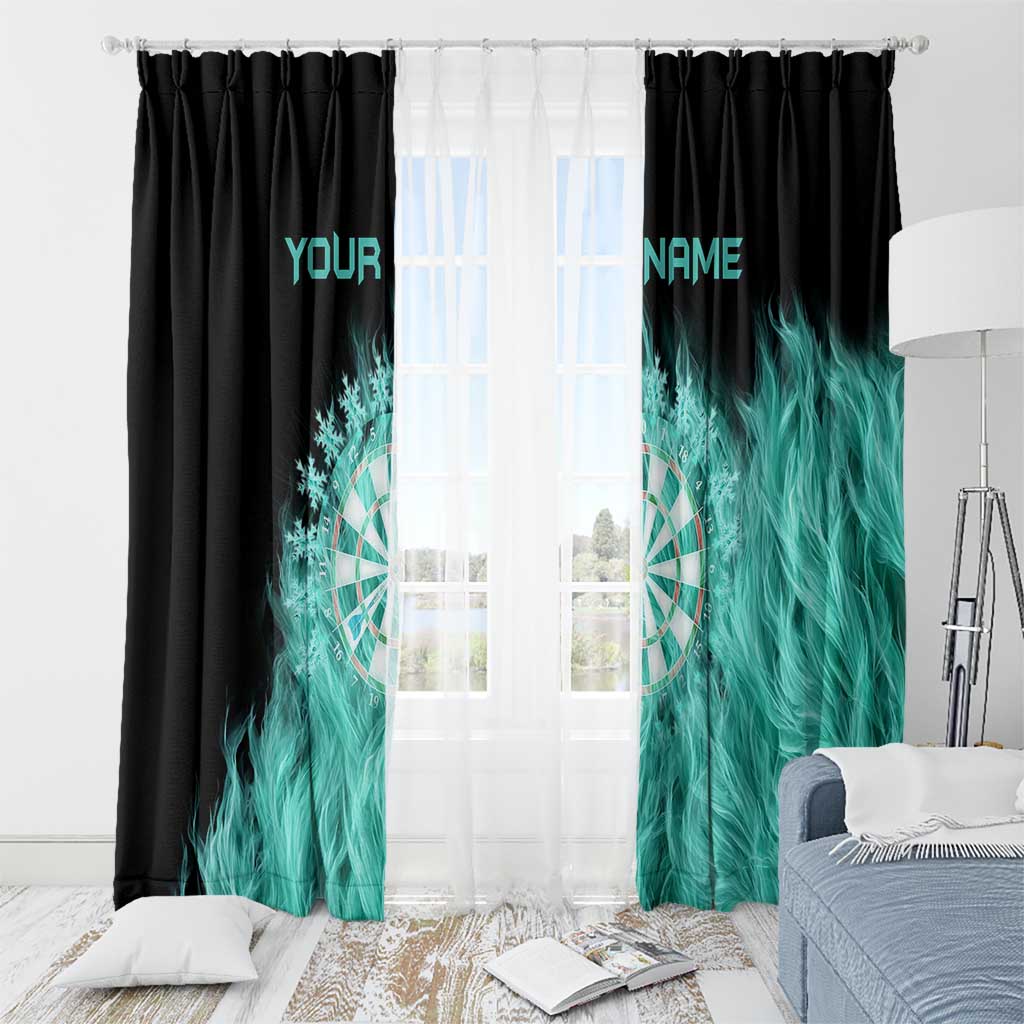 Darts Board Window Curtain with Flaming Green Smoke and Crest Emblem on Black Gradient Background - Wonder Print Shop