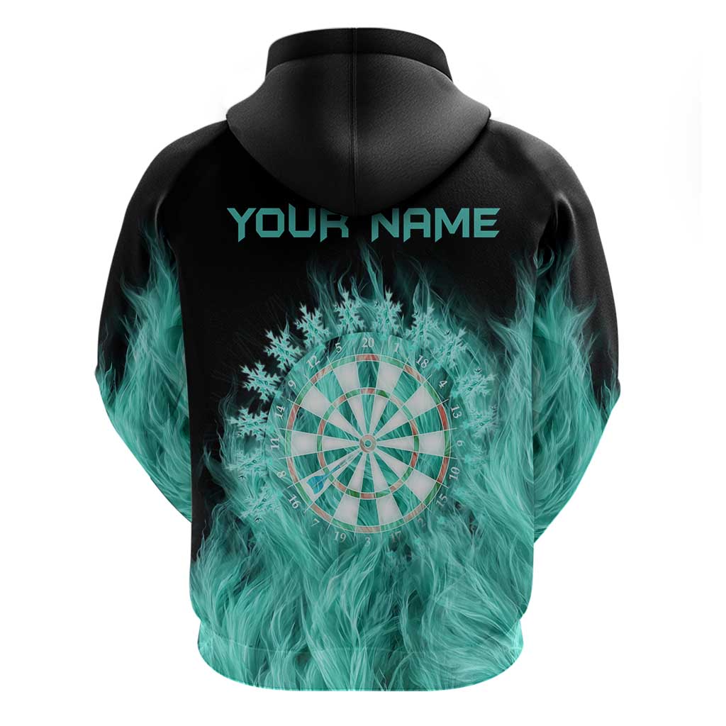 Darts Board Zip Hoodie with Flaming Green Smoke and Crest Emblem on Black Gradient Background - Wonder Print Shop
