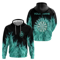 Darts Board Zip Hoodie with Flaming Green Smoke and Crest Emblem on Black Gradient Background - Wonder Print Shop