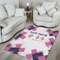 Golf Flamingo Friends Area Rug Pink Argyle Pattern and Custom Name Text on White and Rose Color Block - Wonder Print Shop