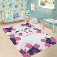 Golf Flamingo Friends Area Rug Pink Argyle Pattern and Custom Name Text on White and Rose Color Block - Wonder Print Shop