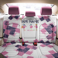 Golf Flamingo Friends Back Car Seat Cover Pink Argyle Pattern and Custom Name Text on White and Rose Color Block - Wonder Print Shop