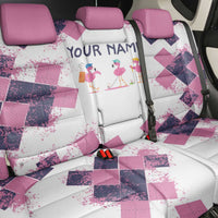 Golf Flamingo Friends Back Car Seat Cover Pink Argyle Pattern and Custom Name Text on White and Rose Color Block - Wonder Print Shop